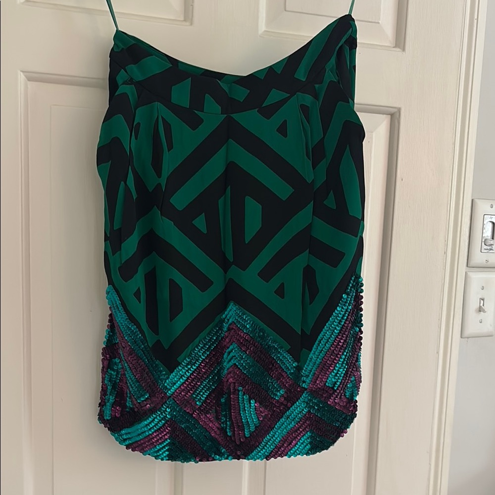 Anthropologie Green and Purple Geometric Women's Skirt with Pockets